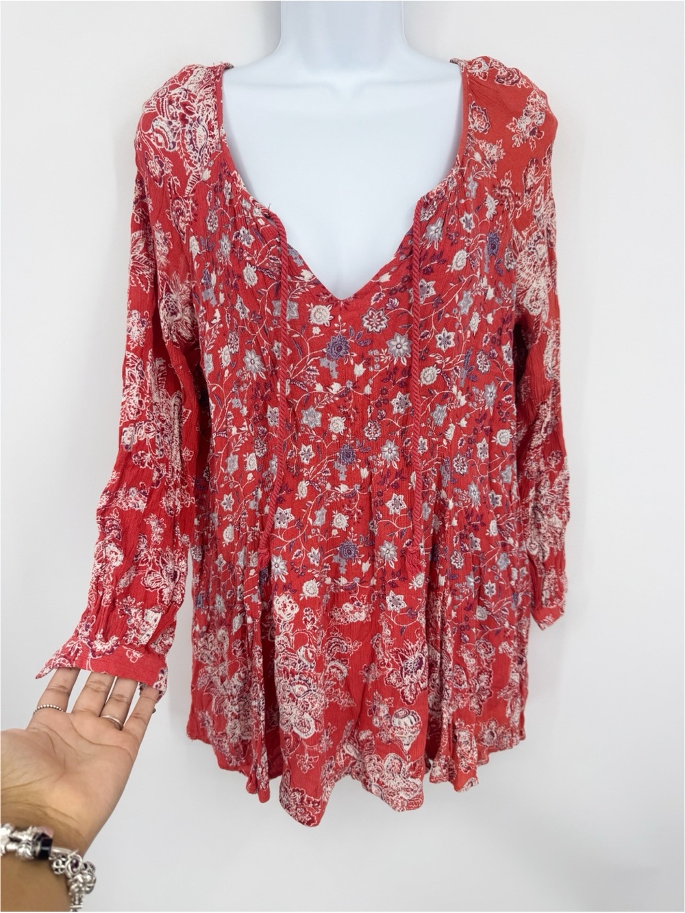 Free People Floral V Neck Blouse Size XS Boho Whimsical Fairycore